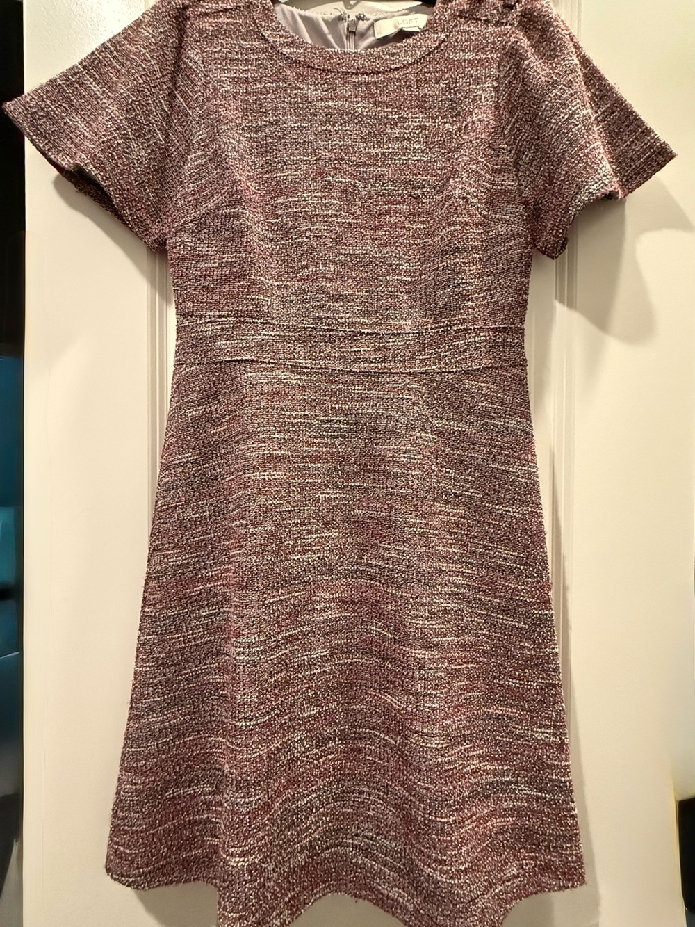 LOFT Mauve Textured Short-Sleeve A-Line Dress